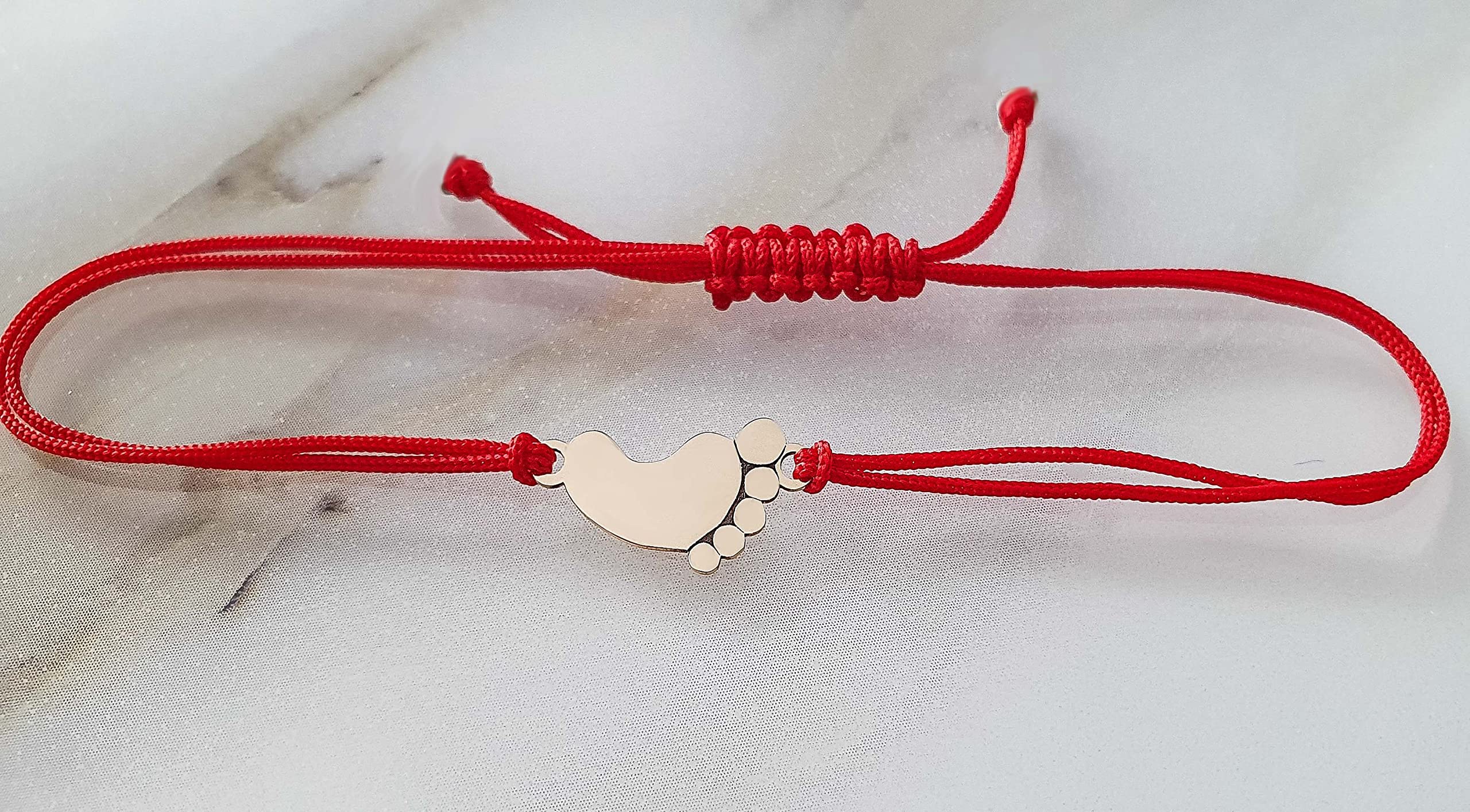 585 Gold Armband für Damen mit Babyfüßen 14K Goldarmband 16-20 cm Rot Band Geflochtene Freundschaftsbänder