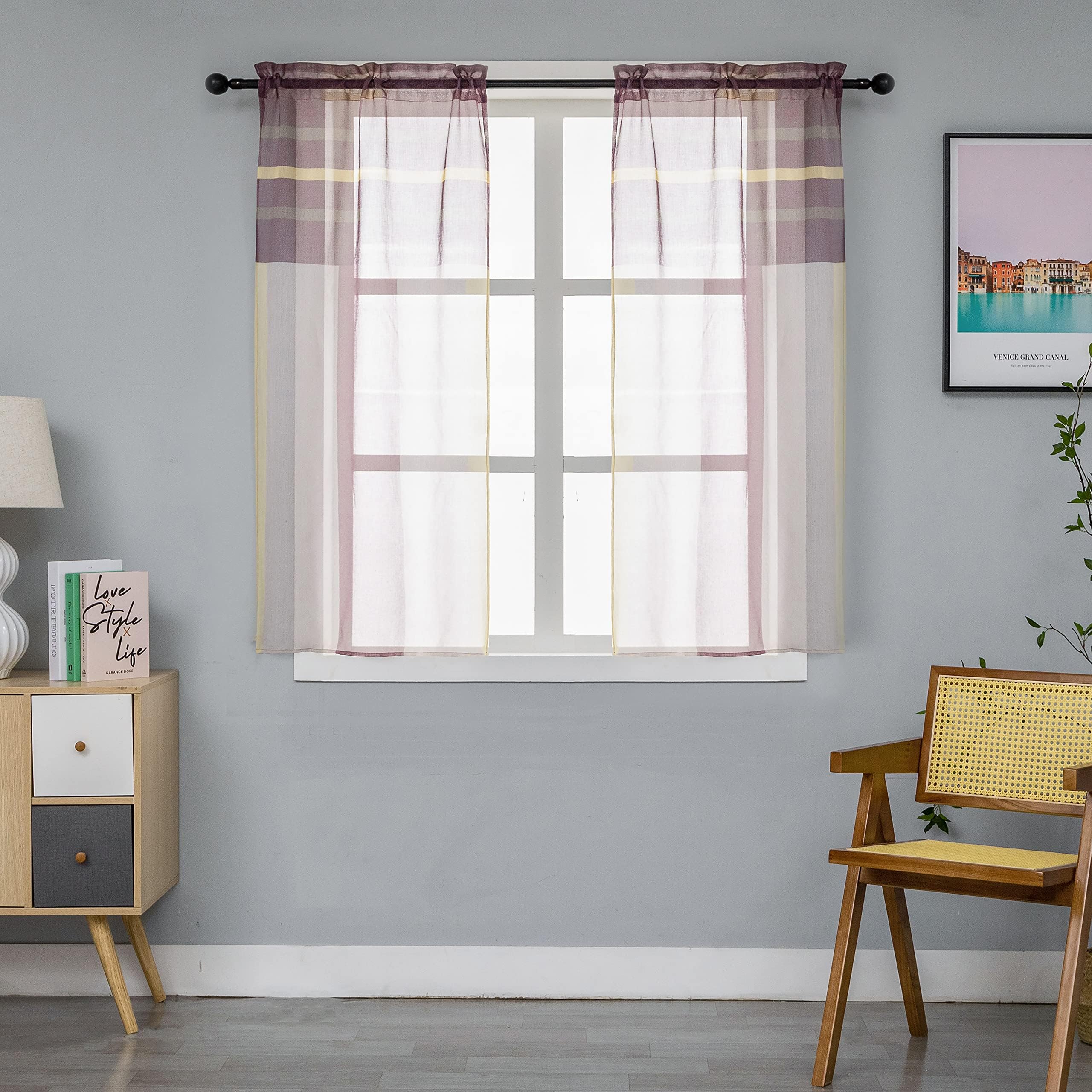 GIRASOLE HOME – Coppia Tende Voile Bianco Effetto Lino Con Righe, Trasparenti E Leggere, 2 Pannelli Con Occhielli (140×290 Cm) Per Soggiorno E Camera - 3