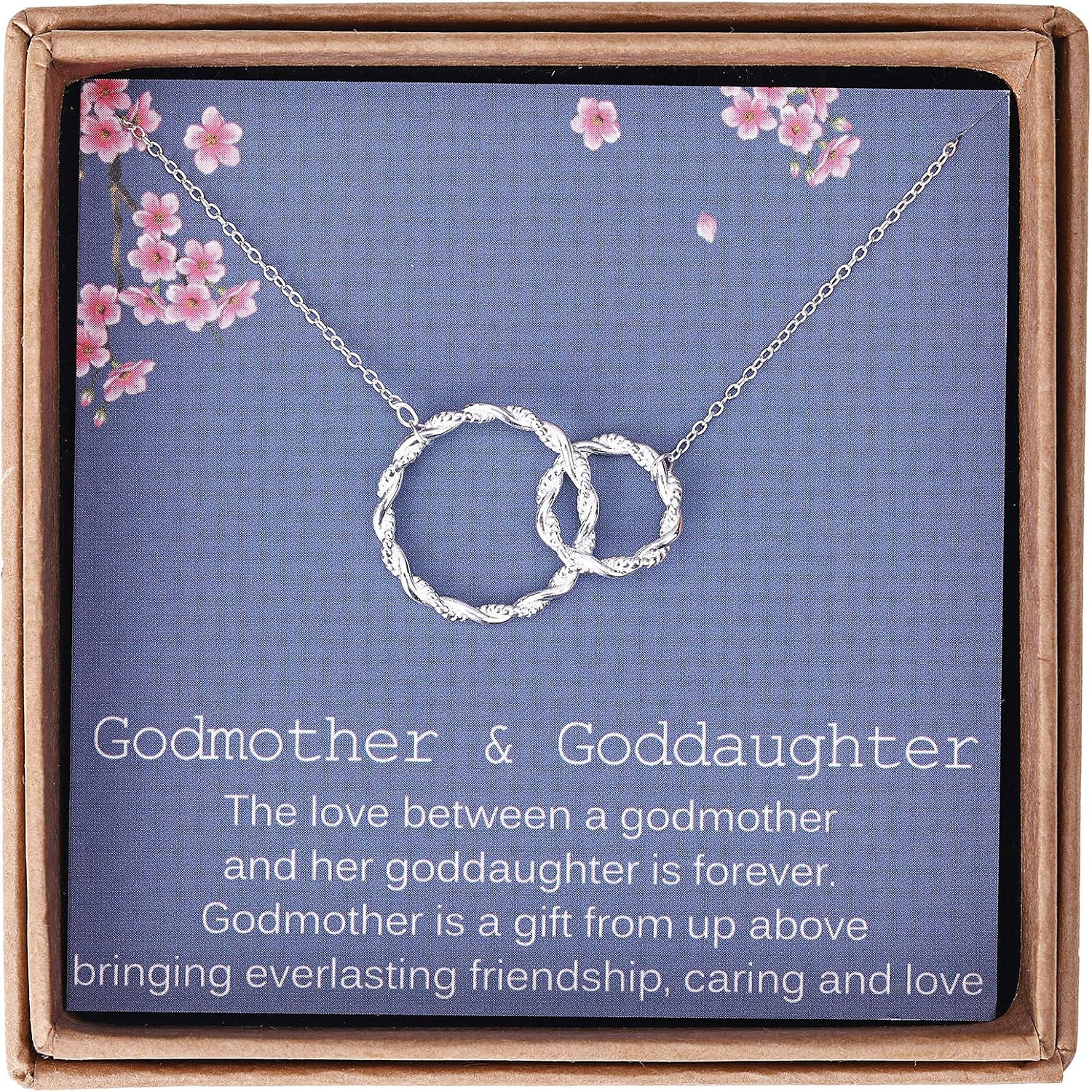 Gifts for Godmother from Goddaughter - Sterling Silver Twisted Intertwined Double Circle Necklace Jewelry -Godmother Goddaughter Birthday Christmas Gifts with Message Card & Gift Box