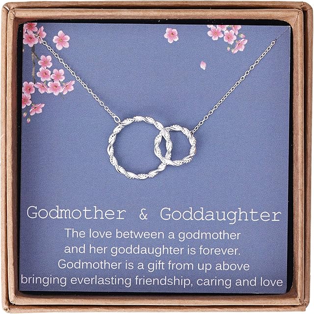 Gifts for Godmother from Goddaughter - Sterling Silver Twisted Intertwined Double Circle Necklace Jewelry -Godmother Goddaughter Birthday with Message Card & Gift Box
