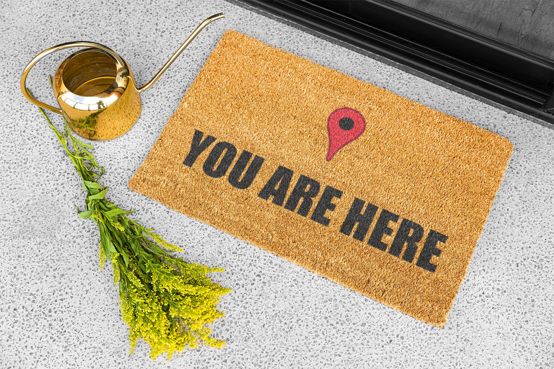 KOKO DOORMATS Zerbino Ingresso casa - Tappeto divertenti in fibra di cocco e base antiscivolo da PVC, da esterno e interno con misure 40x60cm (You Are Here)