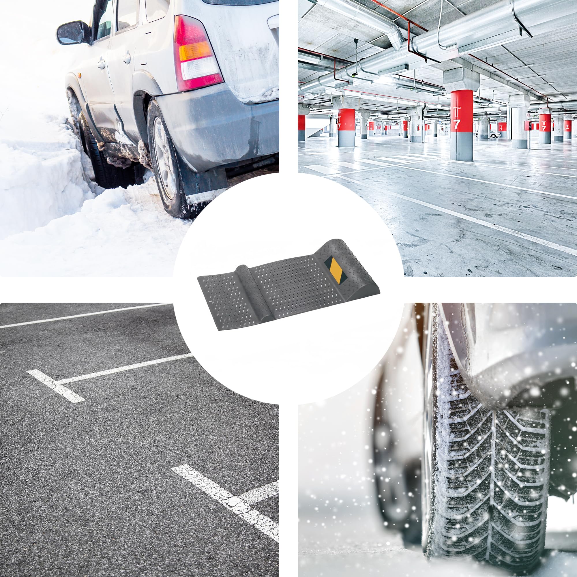 Fishtec Fermaruota Parcheggio Interno Esterno - Aiuto Parcheggio Auto - Striscia Riflettente Alta visibilità - Garage Posto Auto Protezione Muro - Nero 52 x 25,5 x 27 cm