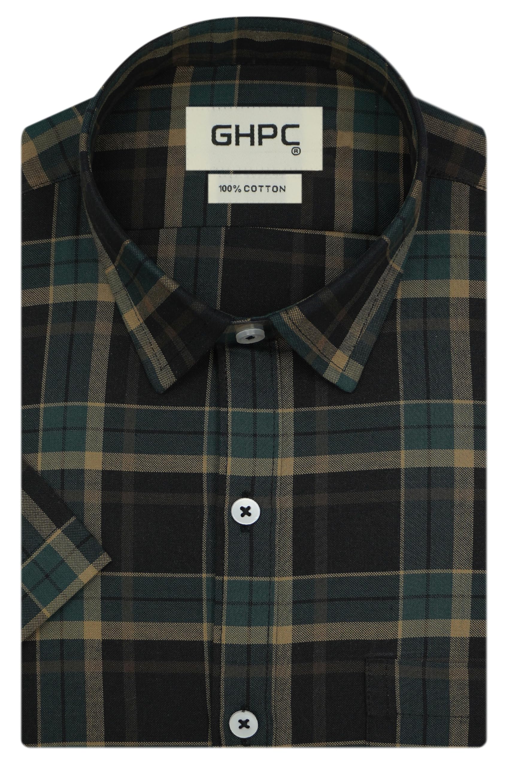 ghpc 100% Cotton Checkered Half Sleeves Regular Fit Formal Shirt for Men-picture-53