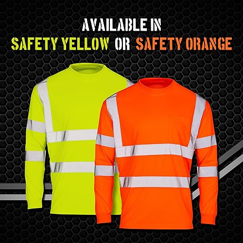 Miniatura 6 de Camisas de alta visibilidad para hombres  Construcción de manga larga Hi Vis, camisas de seguridad reflectantes para hombre, amarillo y naranja