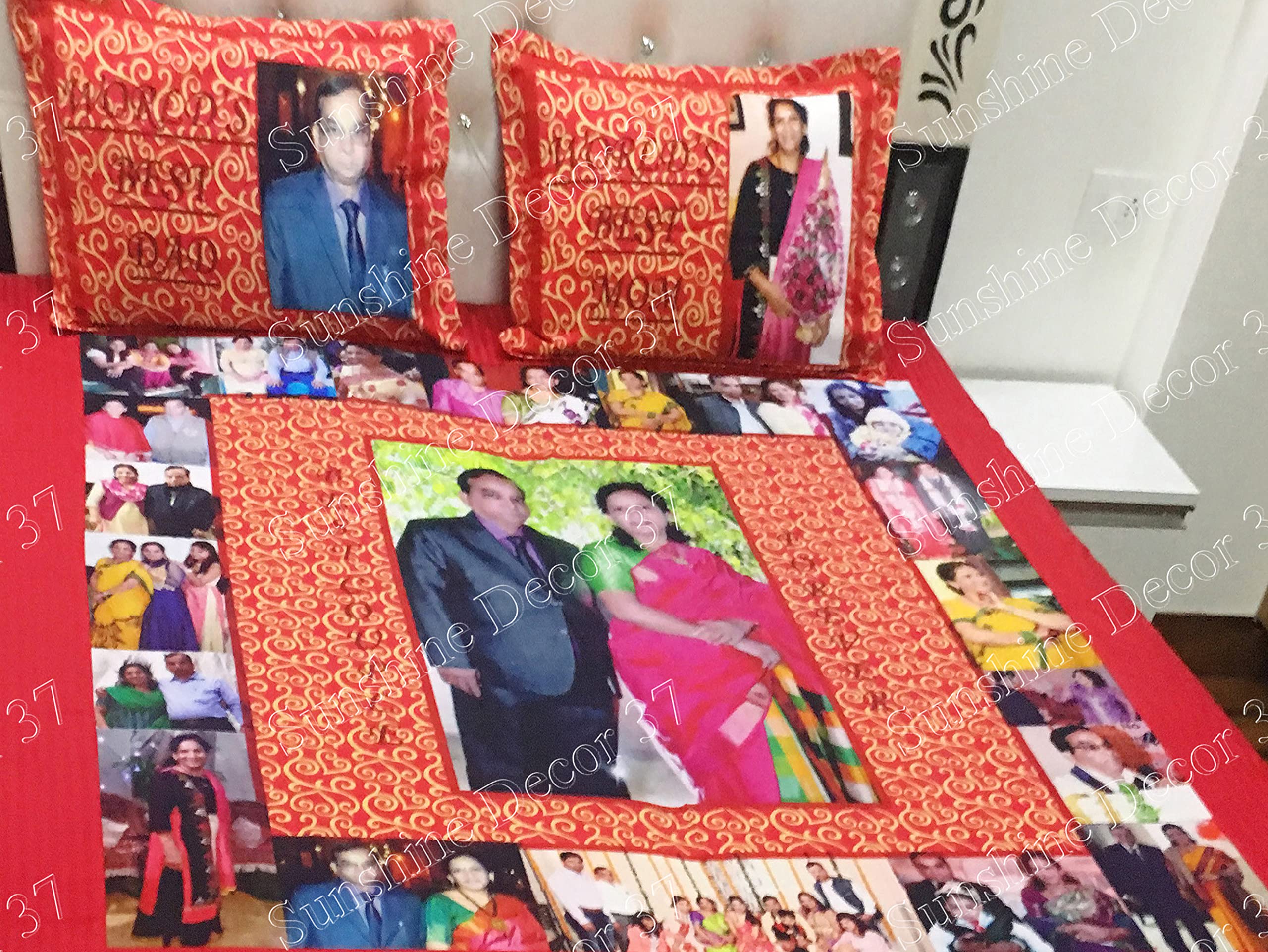 Sunshine Decor 100% Cotton Personalized Photo Print Bedsheet for Double Bed (Red-90x98 inch) with 2 Personalized Pillow Covers(Red-20x30 inch)-008