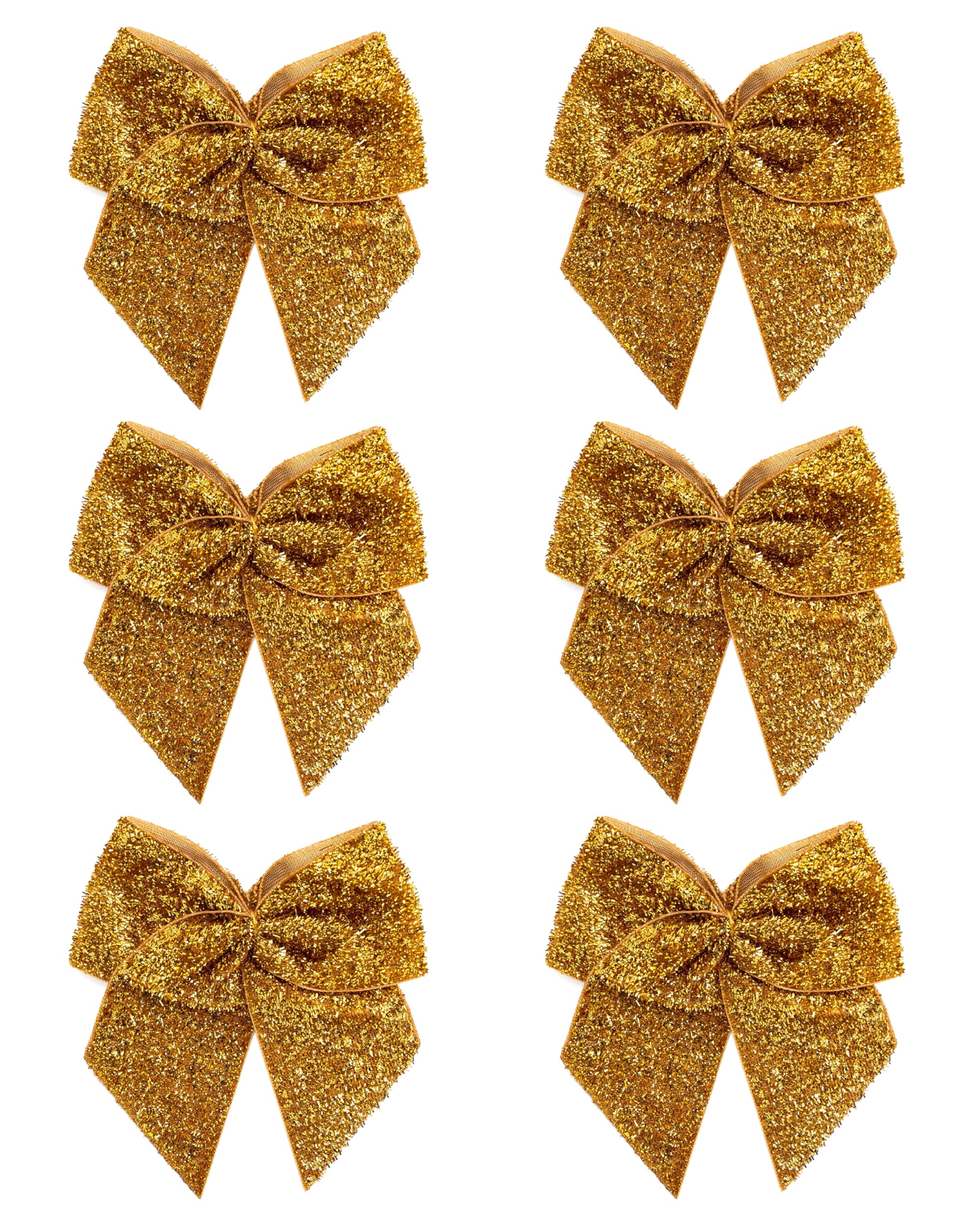 Italian Options Large Sparkle Ribbon Bows, Self-Adhesive Glittering Big Bow for Present Wrapping, Gifts, Bows for Christmas Tree, Wreaths, Crafting Accessories, Antique Gold, 6 Pack, 10 cm