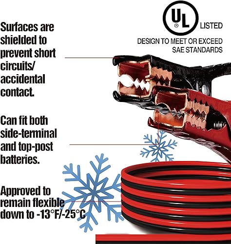 Miniatura 3 de CARTMAN Cables de puente de calibre 4 y 20 pies con certificación UL y bomba de compresor de aire CACC para emergencia en carretera