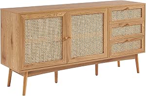 BAÏTA INES bookcase oak effect and rattan wicker