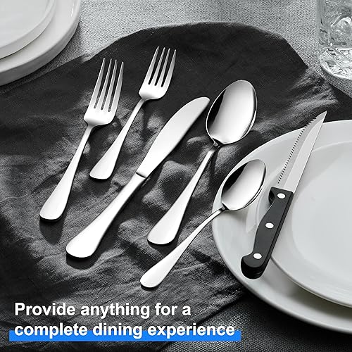 Miniatura 6 de E-far Juego de cubiertos con organizador, juego de cubiertos de acero inoxidable de 49 piezas para 8 personas con cuchillos de carne, juegos de