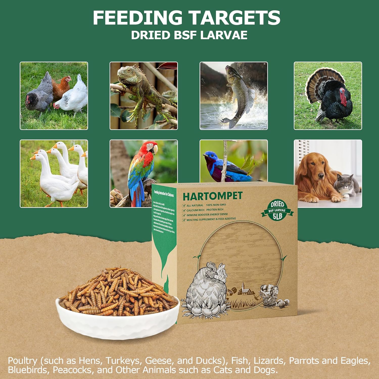 5LB Non-GMO Dried Black Soldier Fly Larvae for Chickens, Superior Calcium Boost, Better Than Dried Mealworms, Poultry Feed Ideal for Molting & Laying Hens, Wild Birds, Ducks | Top Grade BSF