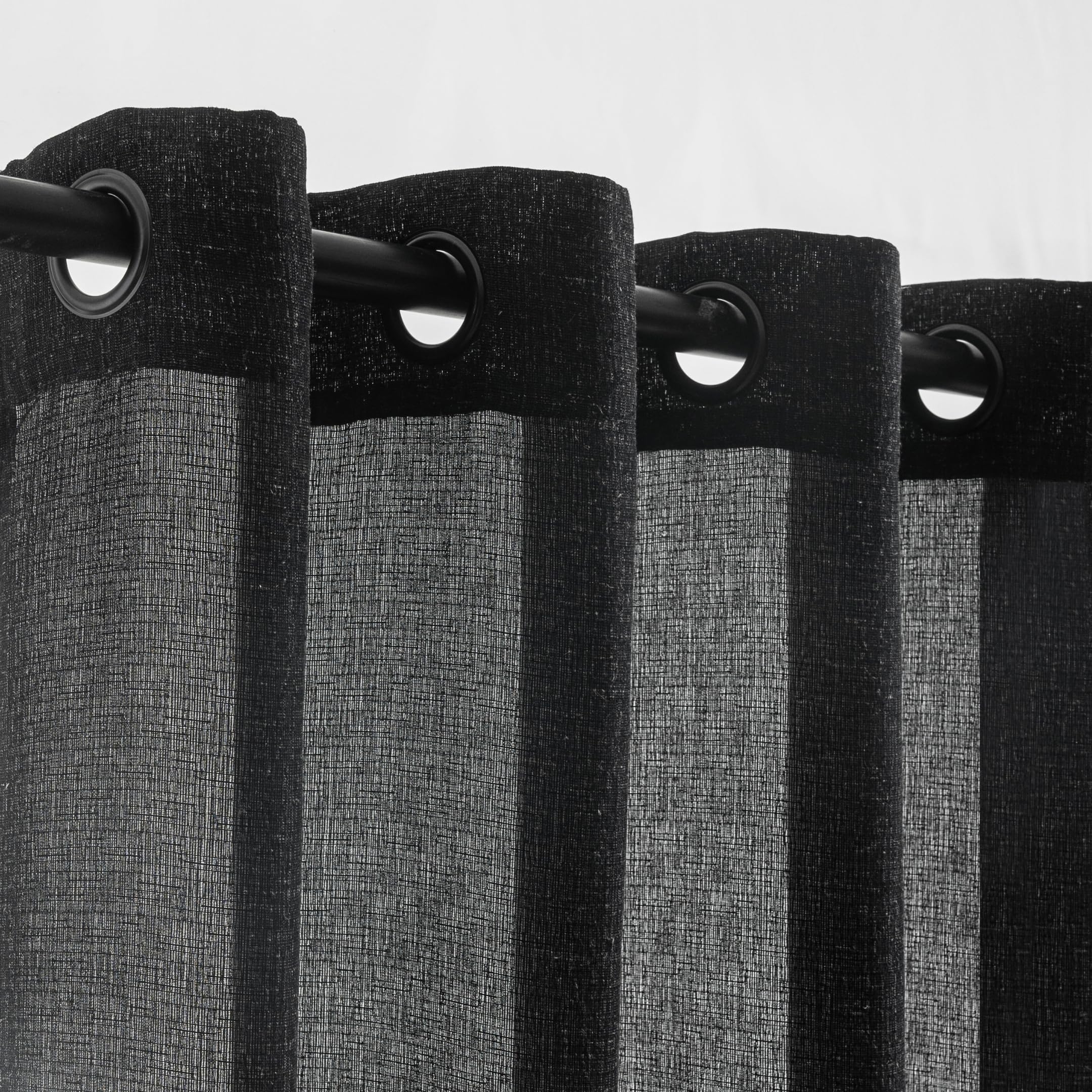 VOILYBIRD Black Linen Curtains 84 Inches Long Black Grommets Sheers Curtains for Bedroom Farmhouse Drapes Basketweave Texture, 52”W x 84”L, 2 Panels