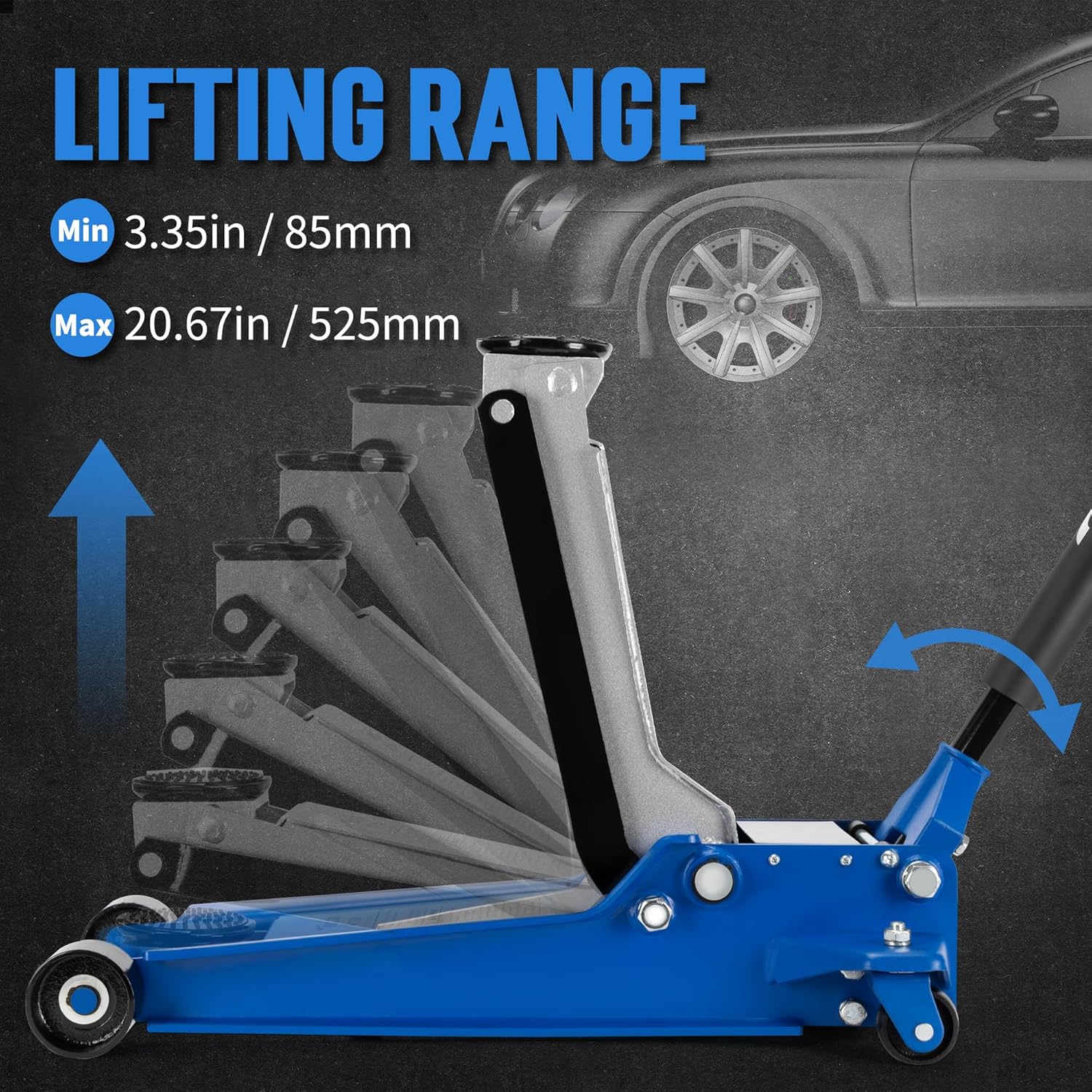 A A IN Hydraulic Low Profile Service/Floor Jack with Dual Piston Quick Lift Pump, 4 Ton (8,000 lb) Capacity, Blue