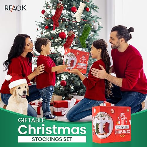 Miniatura 7 de RFAQK Paquete de 4 medias de Navidad grandes de 18 pulgadas, color rojo borgoña, blanco marfil, verde, medias de Navidad de punto elásticas con 50