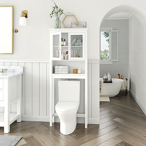 Miniatura 3 de Spirich Over The Toilet Cabinet for Bathroom Storage, Above Toilet Storage Cabinet with Moru Tempered Glass Doors, White