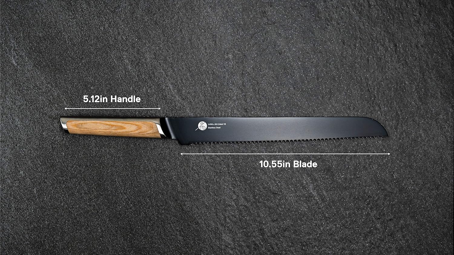 Everdure German Steel Professional Bread Knife, 10.55 Inch Serrated Edge Blade, Titanium Coated Blade with Pakka Wood Handle, Perfect Kitchen Knife for Slicing Bread Loaves, Bagels, Cake, and More