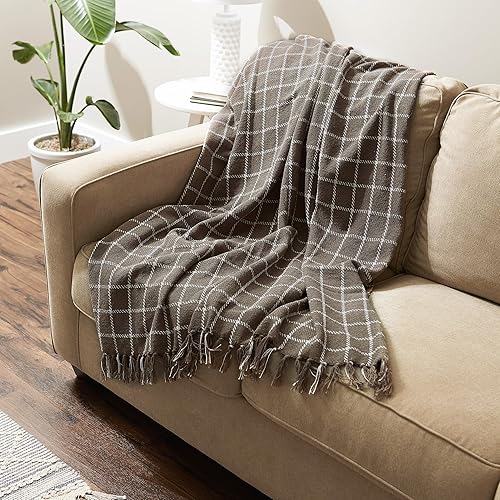 Miniatura 3 de DII Manta tejida a cuadros de transición, 50x60, marrón