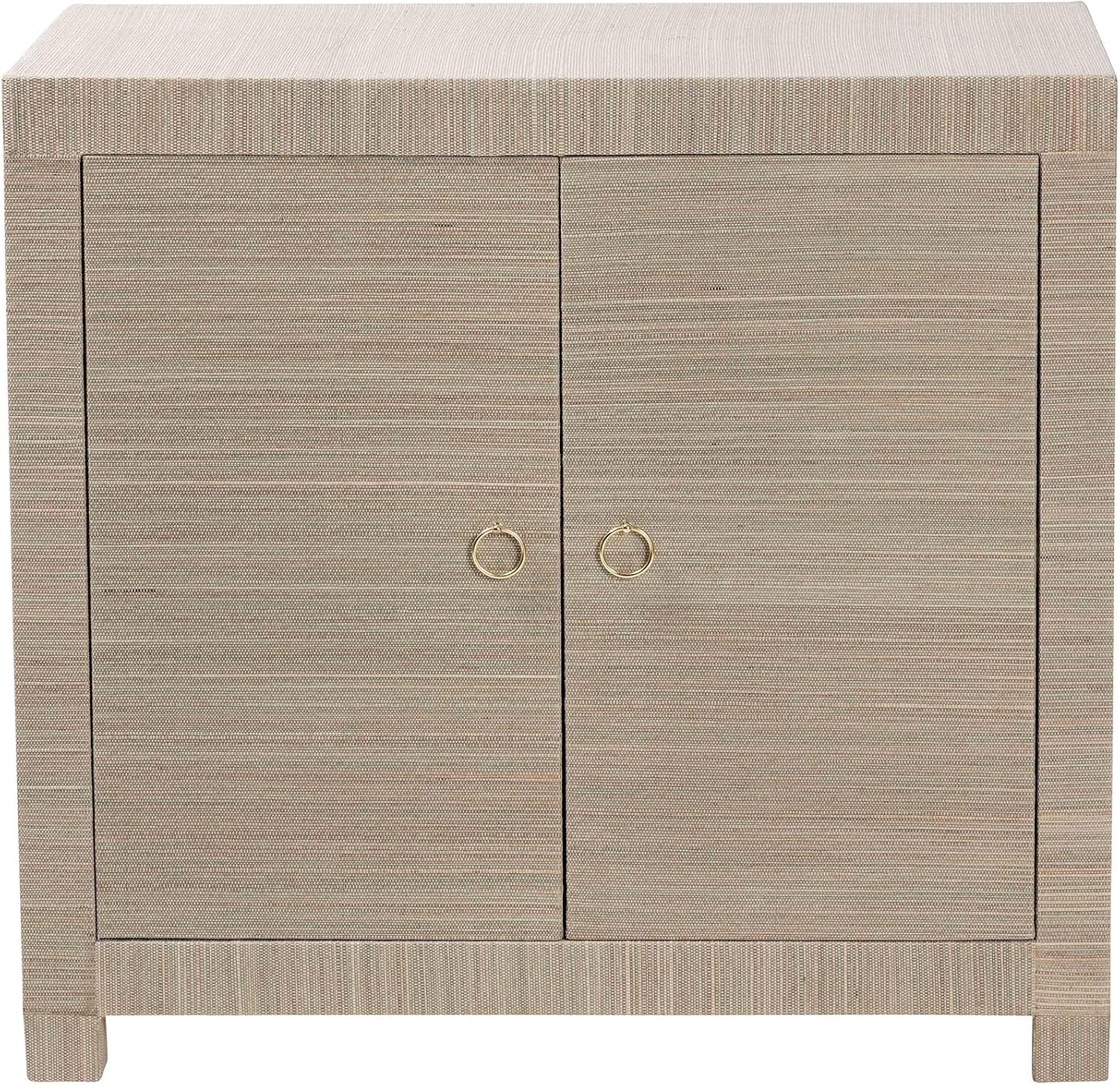 Bali & pari Halen Natural Grasscloth Storage Cabinet - Two-Door Console Storage Solution with Gold Ring Pulls, Modern Coastal Organizer for Entryway, Living Room or Bedroom