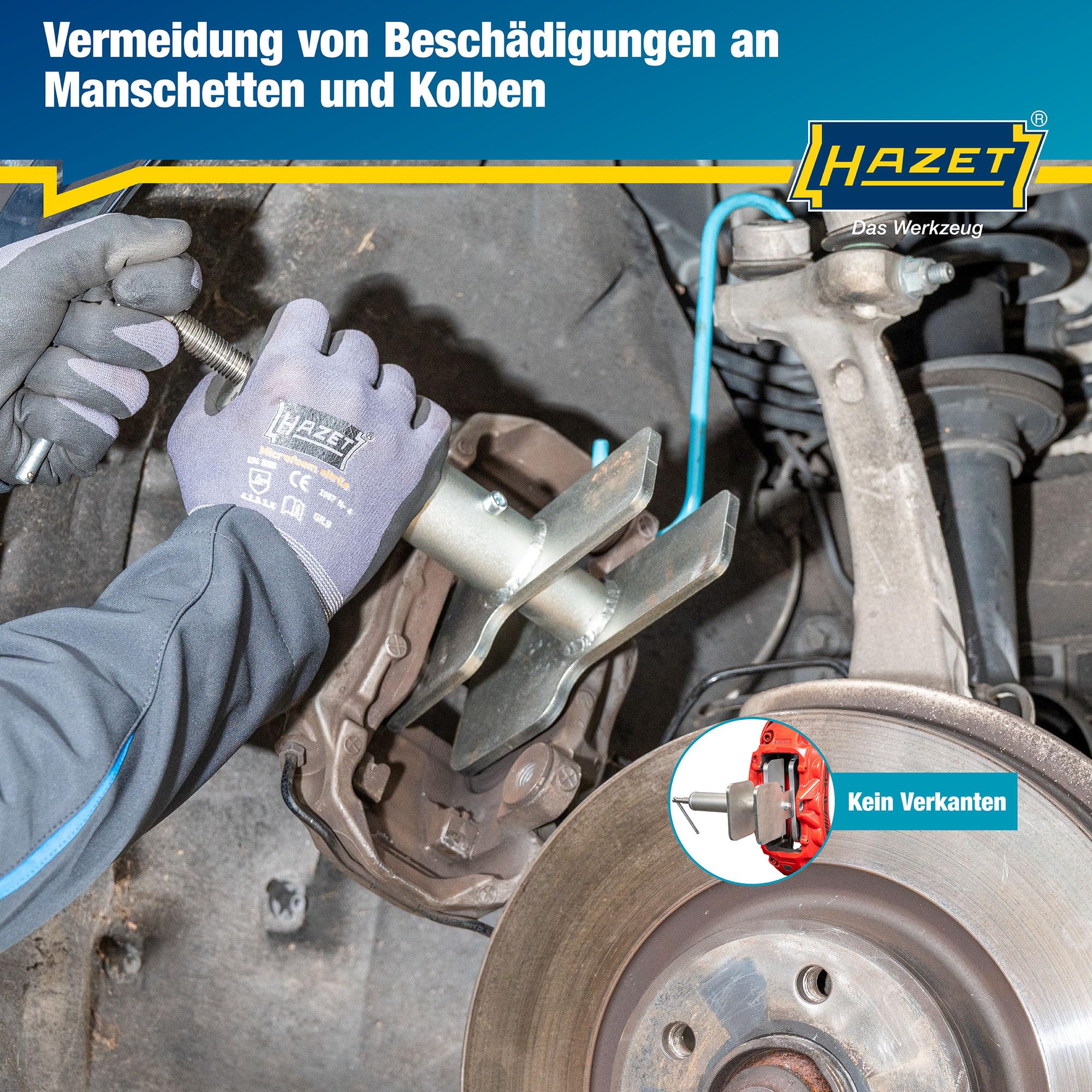 Hazet Bremskolben Rücksetzwerkzeug 4971-4, 2-in-1 für 1-, 2- und 4-Kolben Bremssättel, geeignet für Schwimmsättel und Festsättel, Arbeitsbereich 15-90 mm, beschädigungsfreies Zurücksetzen