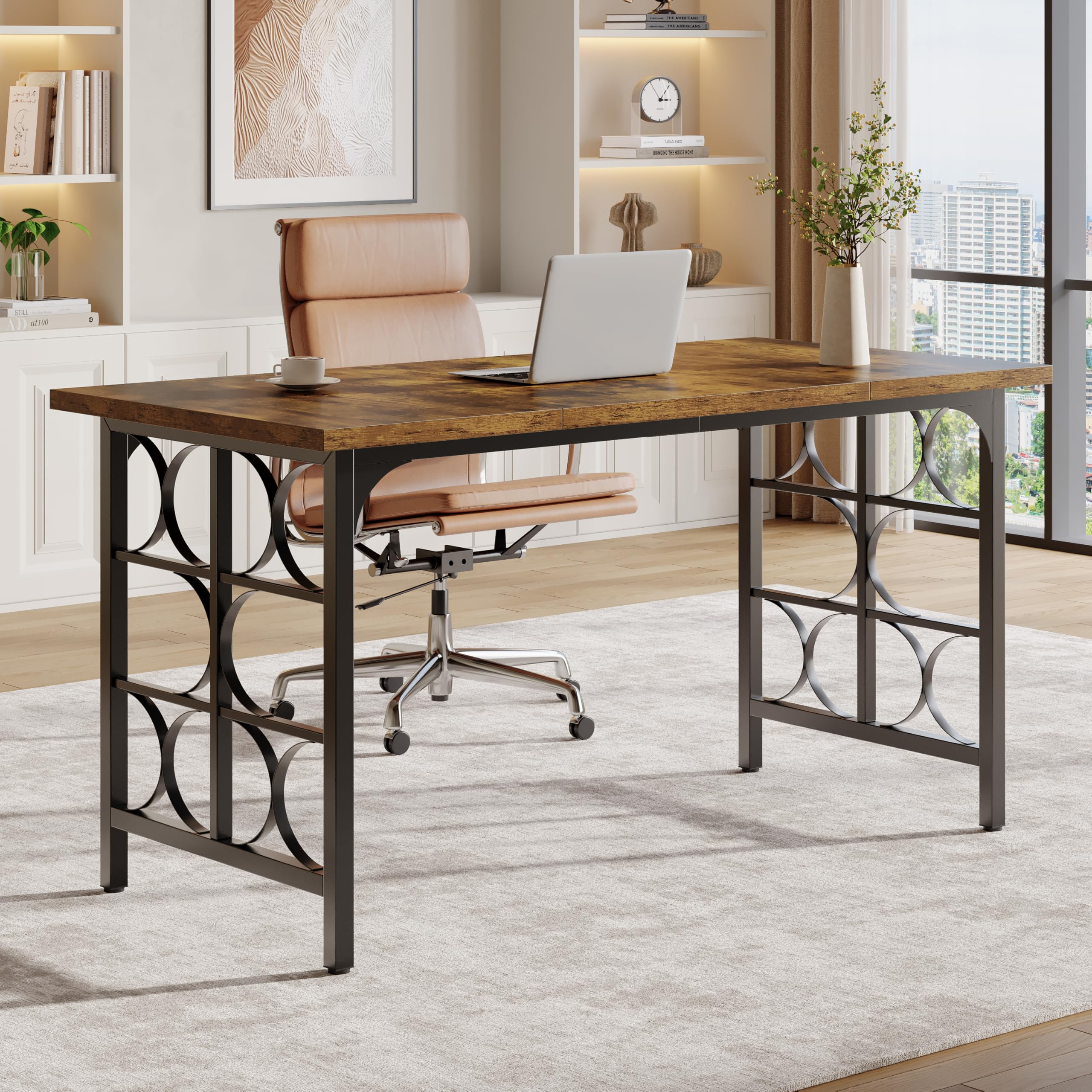 Tribesigns Escritorio de computadora de Madera de 139 cm, Industrial Escritorio Ejecutivo Mesa de Estudio y Escritura, estación de Trabajo empresarial, Mesa de conferencias pequeña
