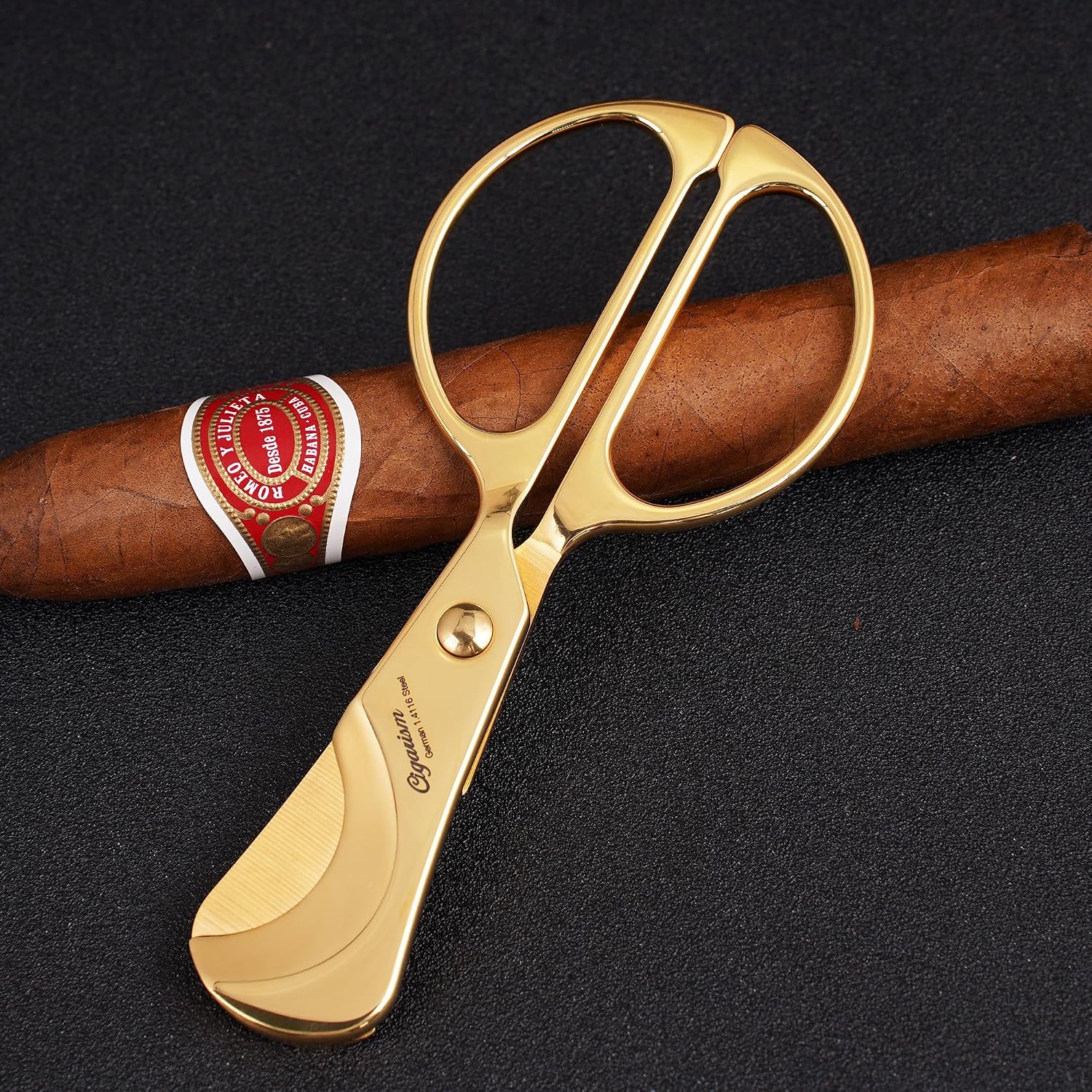 24k Gold Plated Cigar Scissors Hand-Polished Stainless Steel Blades Small Size Cigar Cutter (Gold)