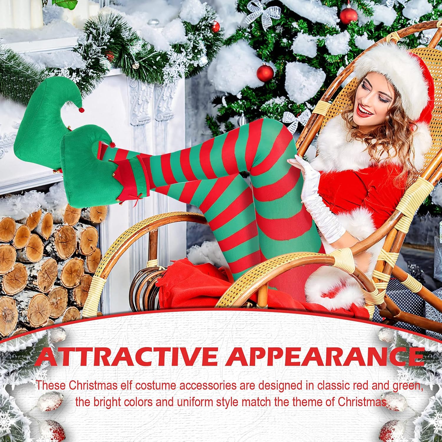 3 Pieces Christmas Elf Costume Accessories Set Include Christmas Elf Hairband Hair Hoop Christmas Striped Tights Stockings Adult Elf Shoes Fabric for Christmas Cosplay Party Supplies : Clothing, Shoes & Jewelry