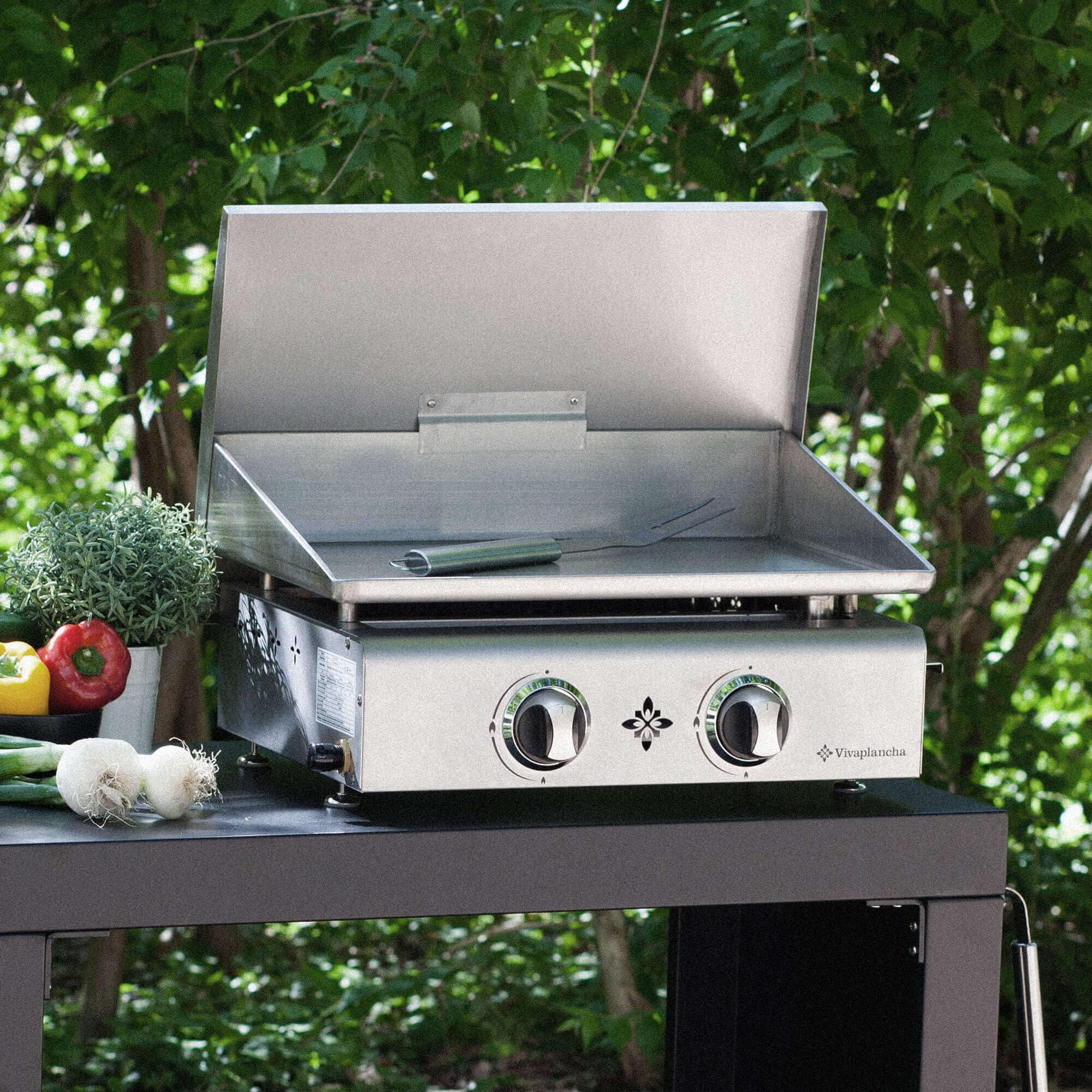 Couvercle de Protection pour plancha 2 Feux Tout INOX : protège et Assure Une Bonne Protection de Votre plancha Évite Les Projections de matières Grasses à l'arrière Compatible