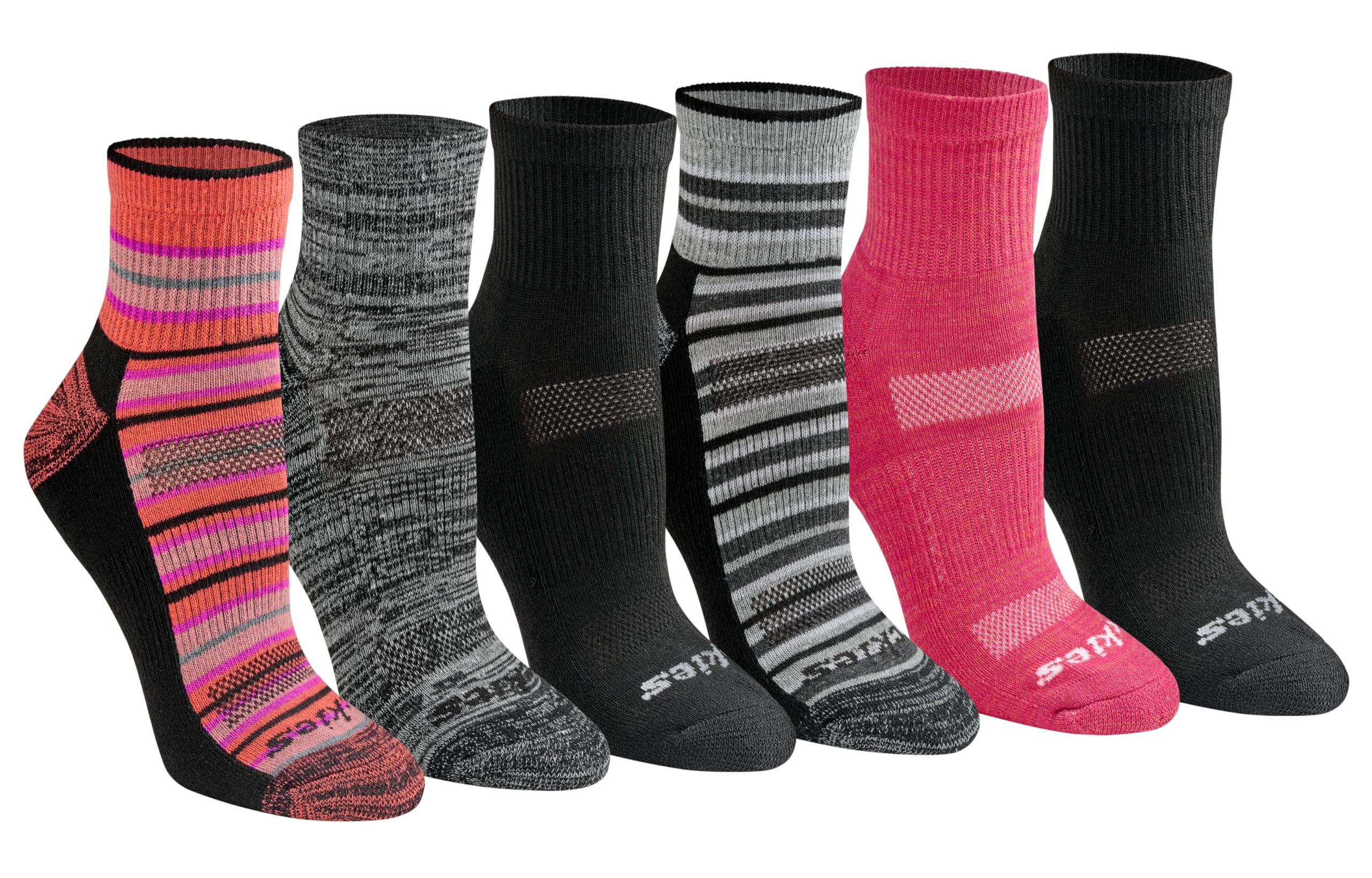 Dickies Women's 6 Pack Dritech Quarter Socks, Stripe (6 Pairs), M (Pack of 6)