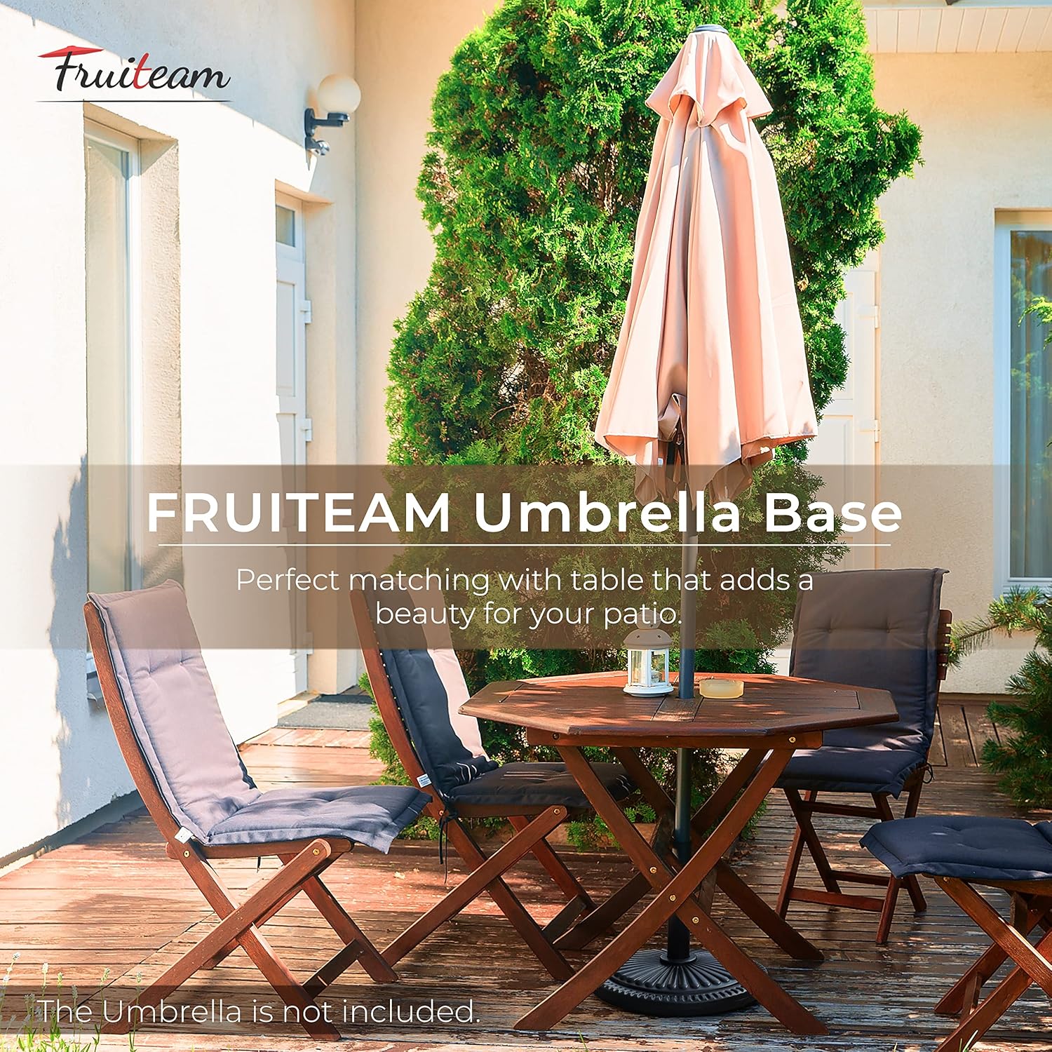 FRUITEAM 21-lbs Patio Umbrella Base 15" Round Table Umbrella Base Stand, Weather-Resistant Outdoor Market Umbrella Stand Holder for Yard/Garden/Deck Porch (Black)