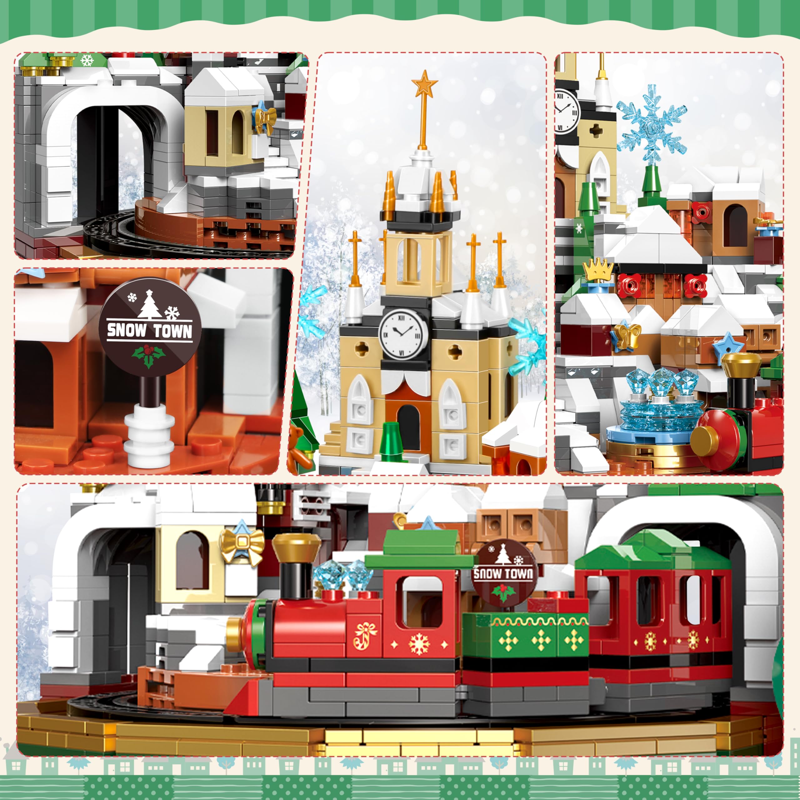 Charmofun Set di Costruzione castello di Natale con Luci e Musica, Kit di Costruzioni con Montagne Russe e Castello di Natale, Set di Costruzioni Natalizie per Adulti e Bambini Anni 8 +