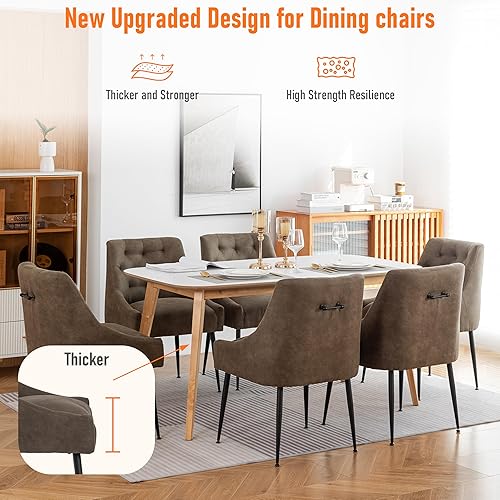 Vista 2 de Juego de 2 sillas de comedor modernas, sillas de comedor de cocina de mediados de siglo con cojines de 5.12" y patas de metal, silla de comedor