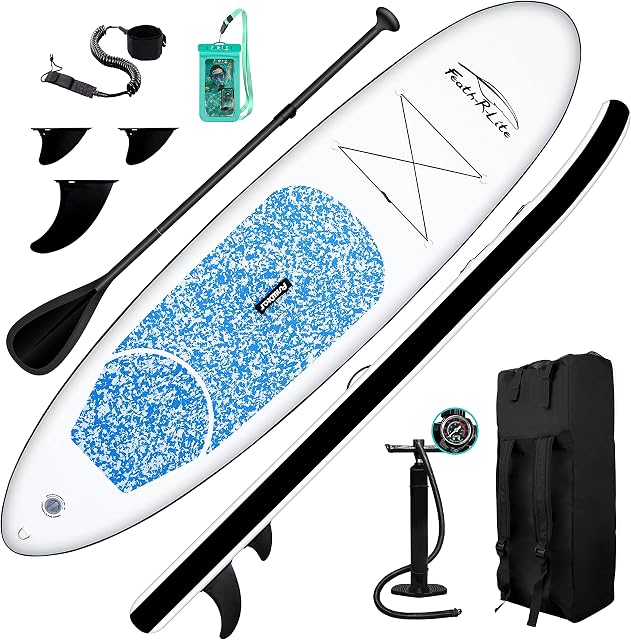 FEATH-R-LITE Inflatable 30.4 x 76.2 x 15.2 cm, Ultra Light SUP (7.6 kg) for All Skill Levels, All Includes Stand Up Paddle Board, Adj Paddle, Pump, ISUP Travel Backpack, Leash, Waterproof Bag