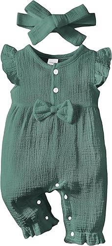 Renotemy Infant Baby Romper Summer Clothes Girl Short Sleeve Rompers Baby Girl Clothes 0-3 Months Green