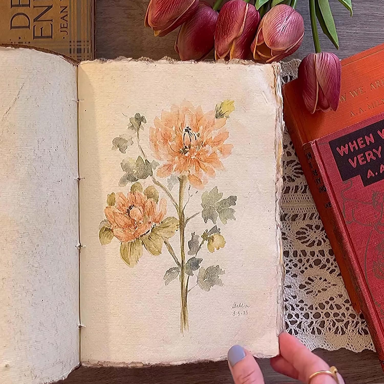 LEATHER VILLAGE Leather Bound Floral Embossed Journal for Women Men - 200 Pages, 8”X6”(A5), Turquoise - Book of Shadows, Vintage Blank Paper Travel Diary, Notebook for Writing, Drawing, Sketchbook - Image 5