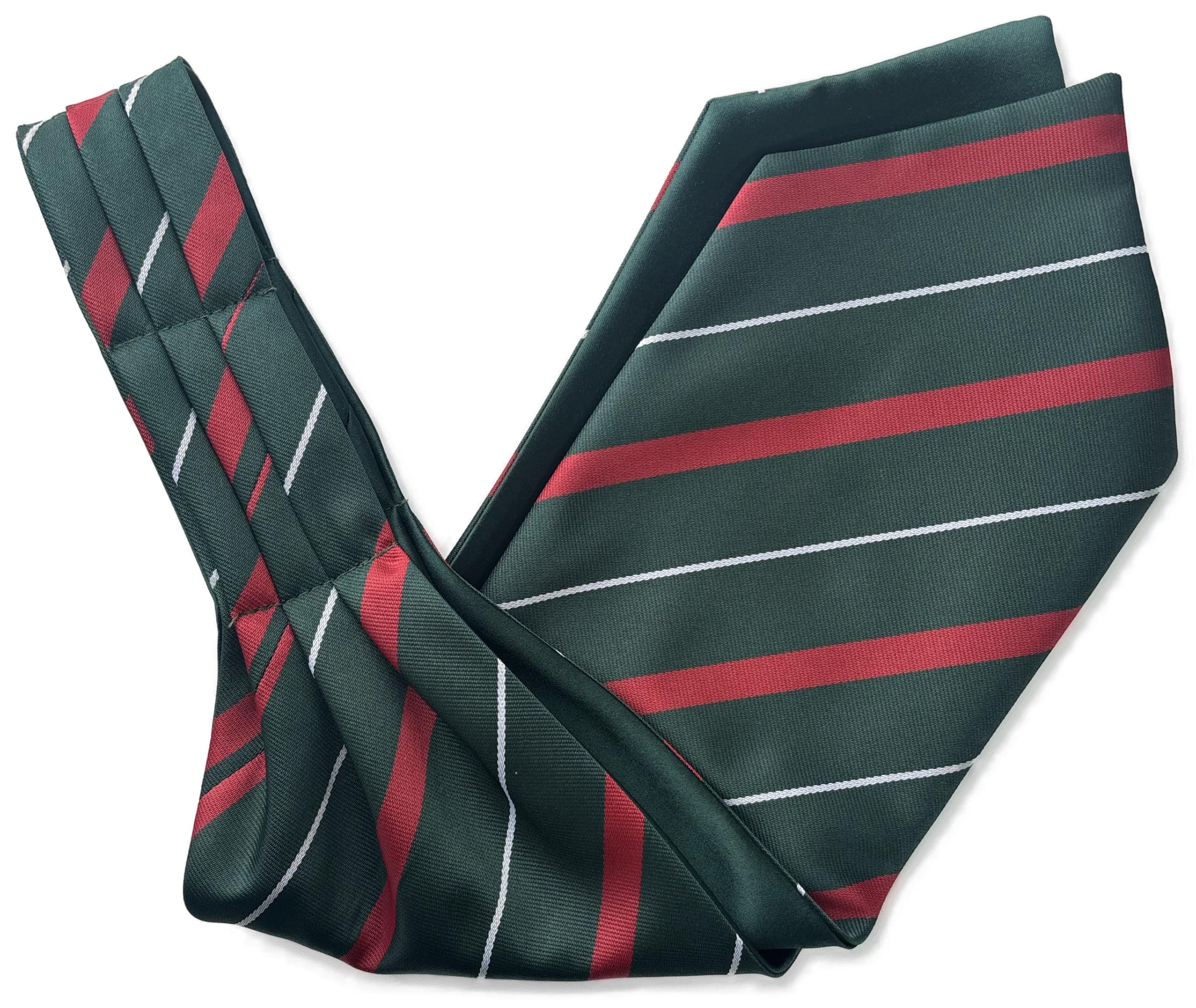 Great British Tie Club Men's Green, Red, White Light Infantry (Post 1995) Regital Striped Ascot Cravat