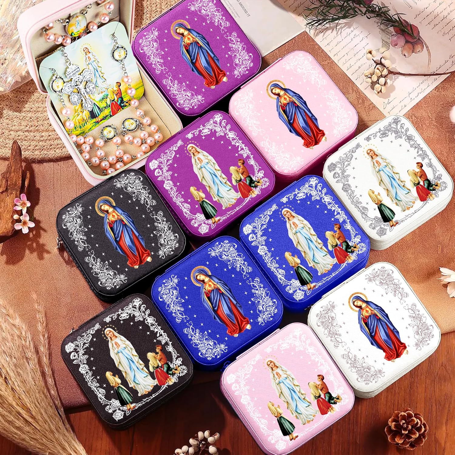 Catholic Rosary Necklace for Women with 8MM Glass Pearl Beads - Our Lady of Lourdes & Immaculate Heart of Mary Jewelry Gift, Travel Case, First Communion - Image 6