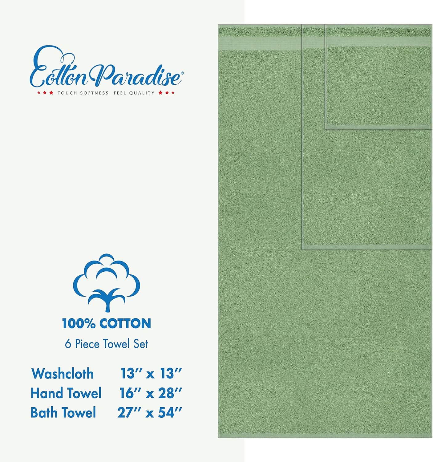 Cotton Paradise, 6 Piece Towel Set and 2 Piece 40"x80" Oversized Bath Sheet Bundle