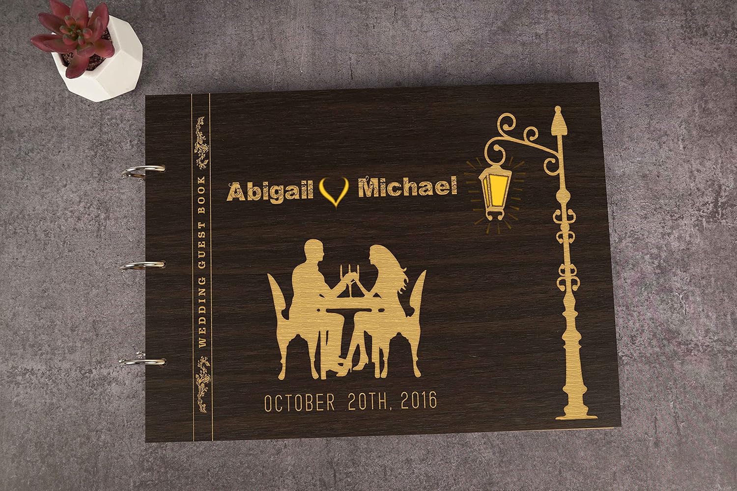 Darling Souvenir Personalized Engraved Laser Cut Wedding Guest Book Wooden Cover Sign-in Book Registry Guestbook Scrapbook-LG