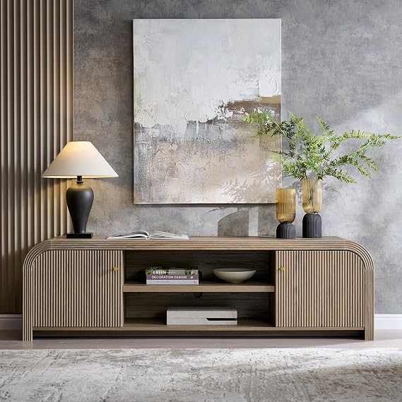T4TREAM 70 Modern Fluted TV Stand with Storage, Alder Grey