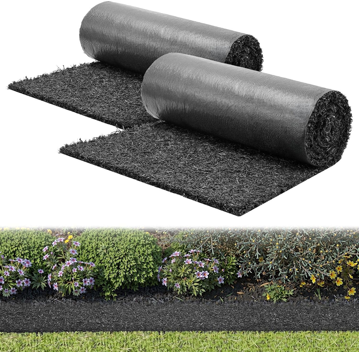 Effective Eco-Friendly 2 Rolls 96x24in 0.5in Thick Recycled Rubber Mulch Mat Cuttable Natural Looking Reduces Weed Growth