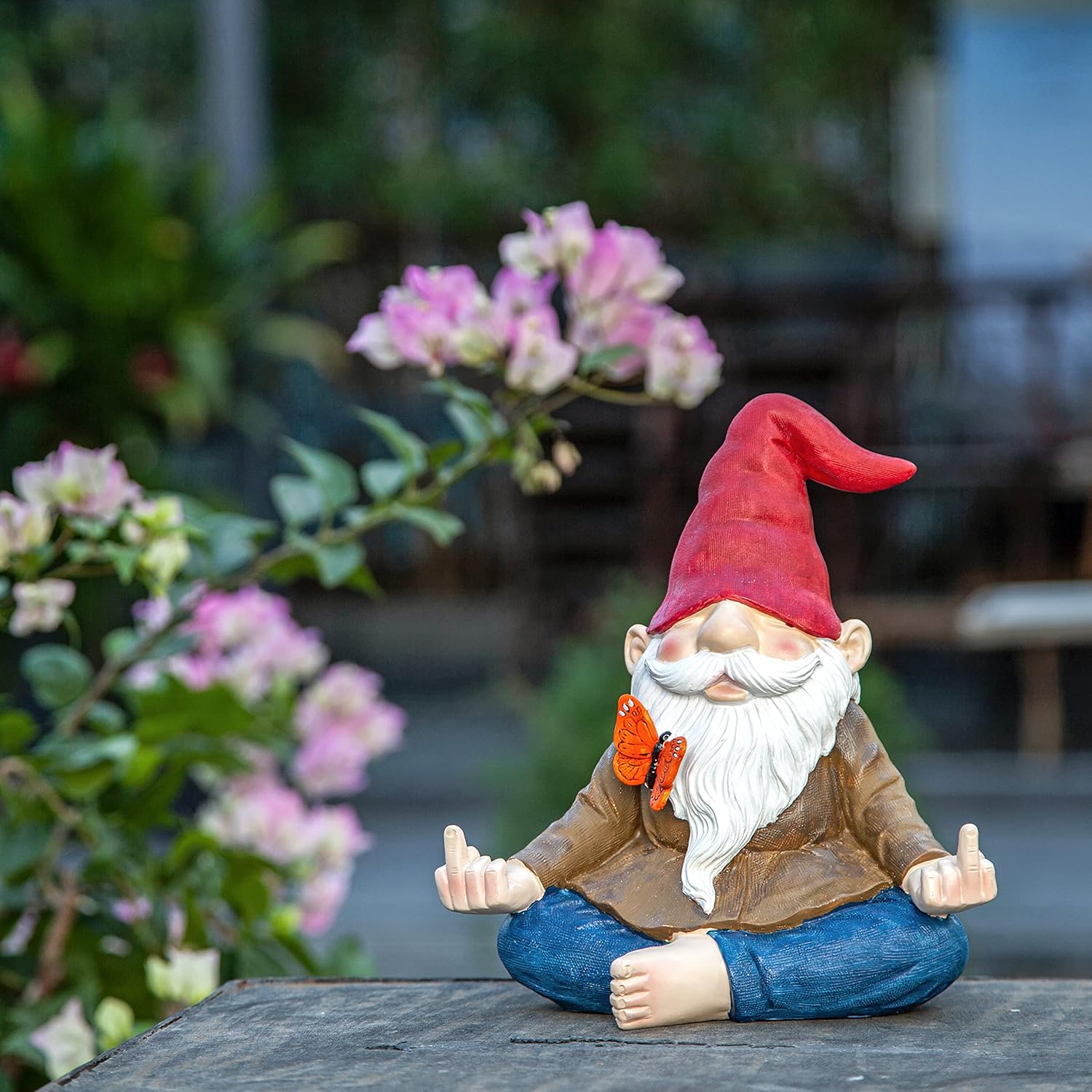 GUTE Large Meditating Zen Garden Gnome Statue Figurine - Middle Finger Angry Namaste, Nomb Statue Decor Ornament for Flowers Lawn, Patio & Yard Art, Sculpture 9.5" Tall (Naughty Meditating)