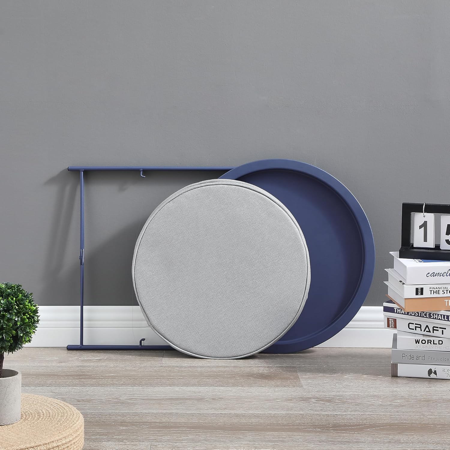 vecelo round side/end table with fabric storage basket?metal anti-rust and waterproof small bedside nightstand with removable tray top for living room?balcony & laundry?blue /1pcs with basket blue 1 pcs