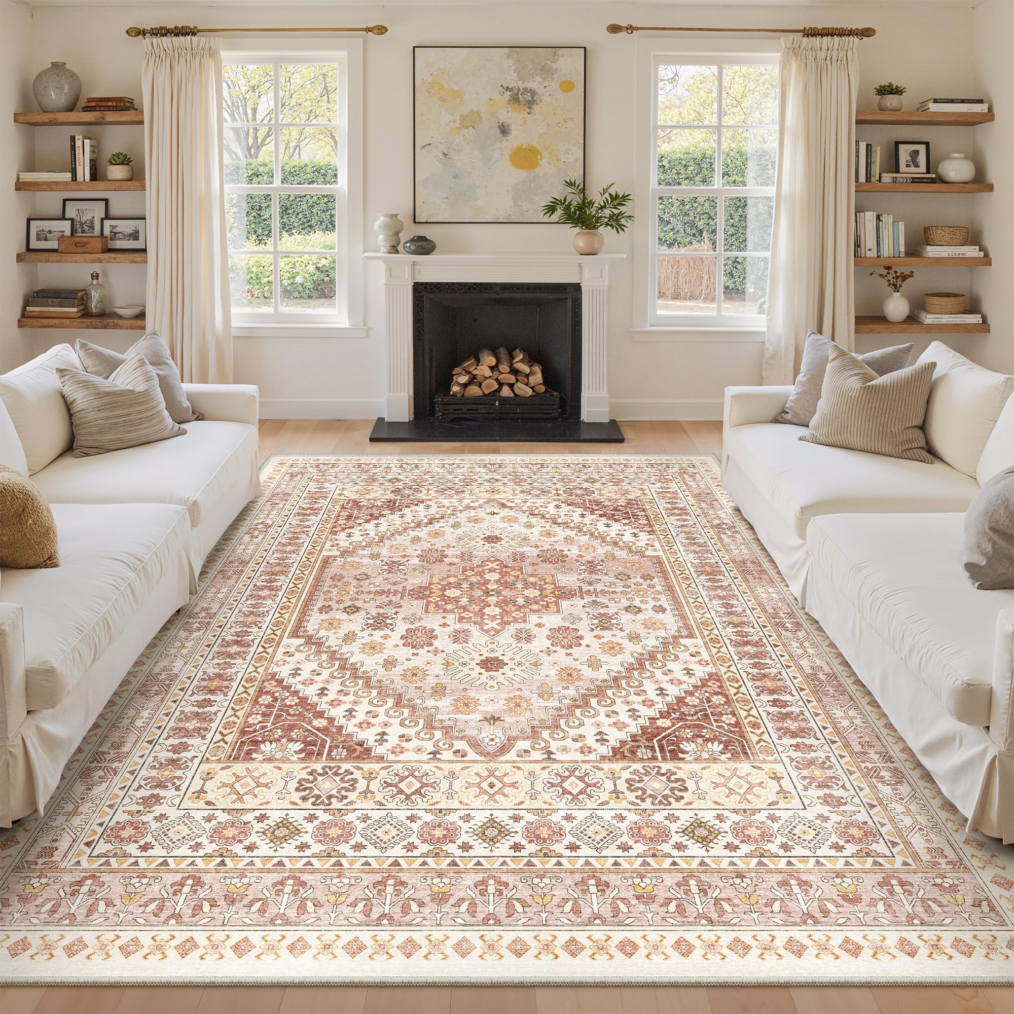 zesthome 8x10 Area Rugs for Living Room,Non-Slip Backing Washable Rugs,Vintage Large Area Rug，Stain Resistant Home Decor Rug