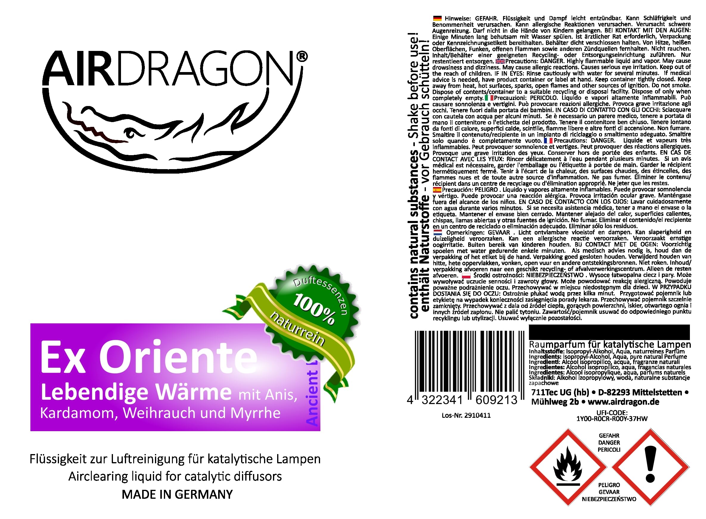 AIRDRAGON® Zestaw zapachowy • Neutral + Exorient • 2 x 1 litr • Do każdej lampy katalitycznej • Bez sztucznych substancji zapachowych • Naturalny zapach premium do pomieszczeń