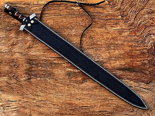 Miniatura 5 de Espada vikinga de acero de Damasco hecha a mano/espada medieval con funda de cuero.