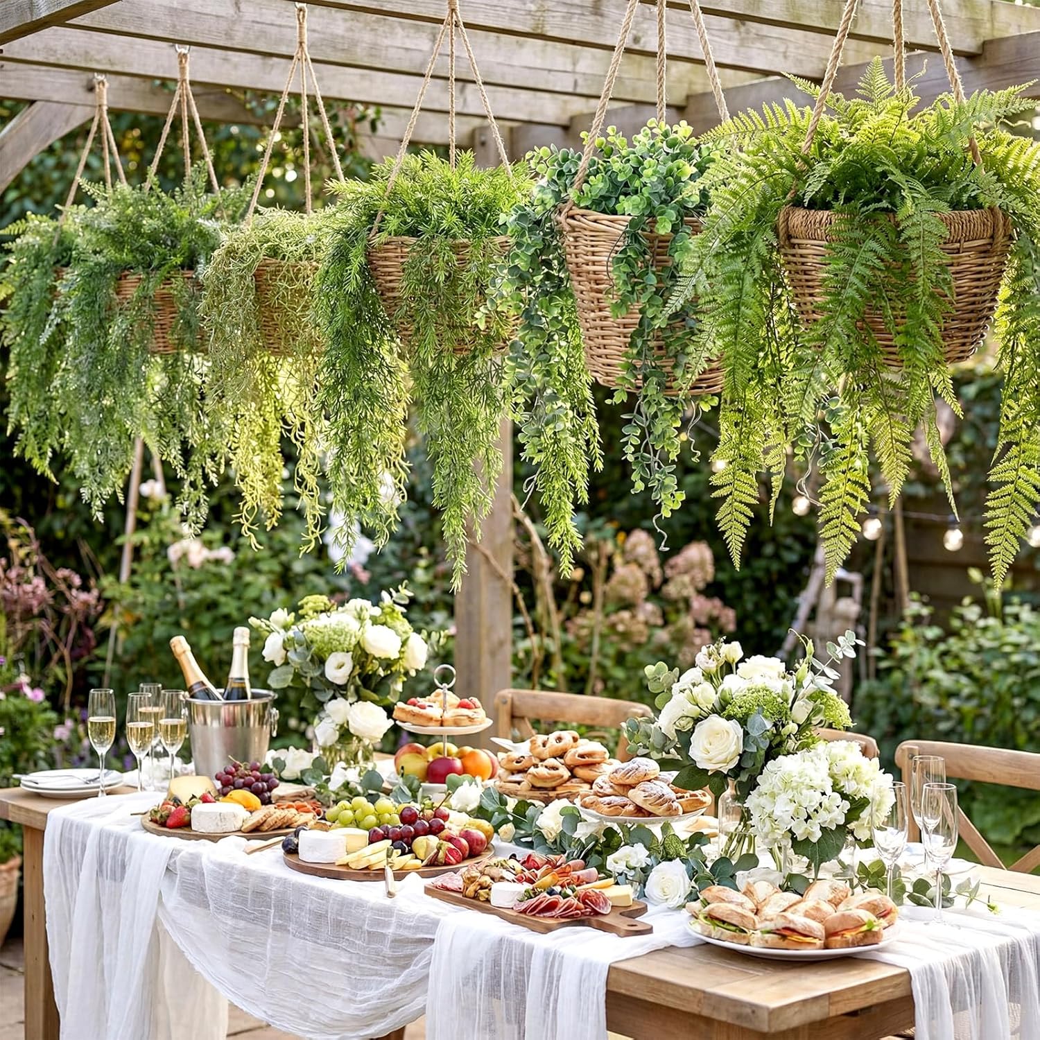 Dingion 6 Pack Artificial Hanging Plants, Fake Greenery Eucalyptus Leaves 41.73 in Large Fake Greenery Plants Persian Black Mondo Grass for Wedding Bridal Shower Home Wall Garden Decoration