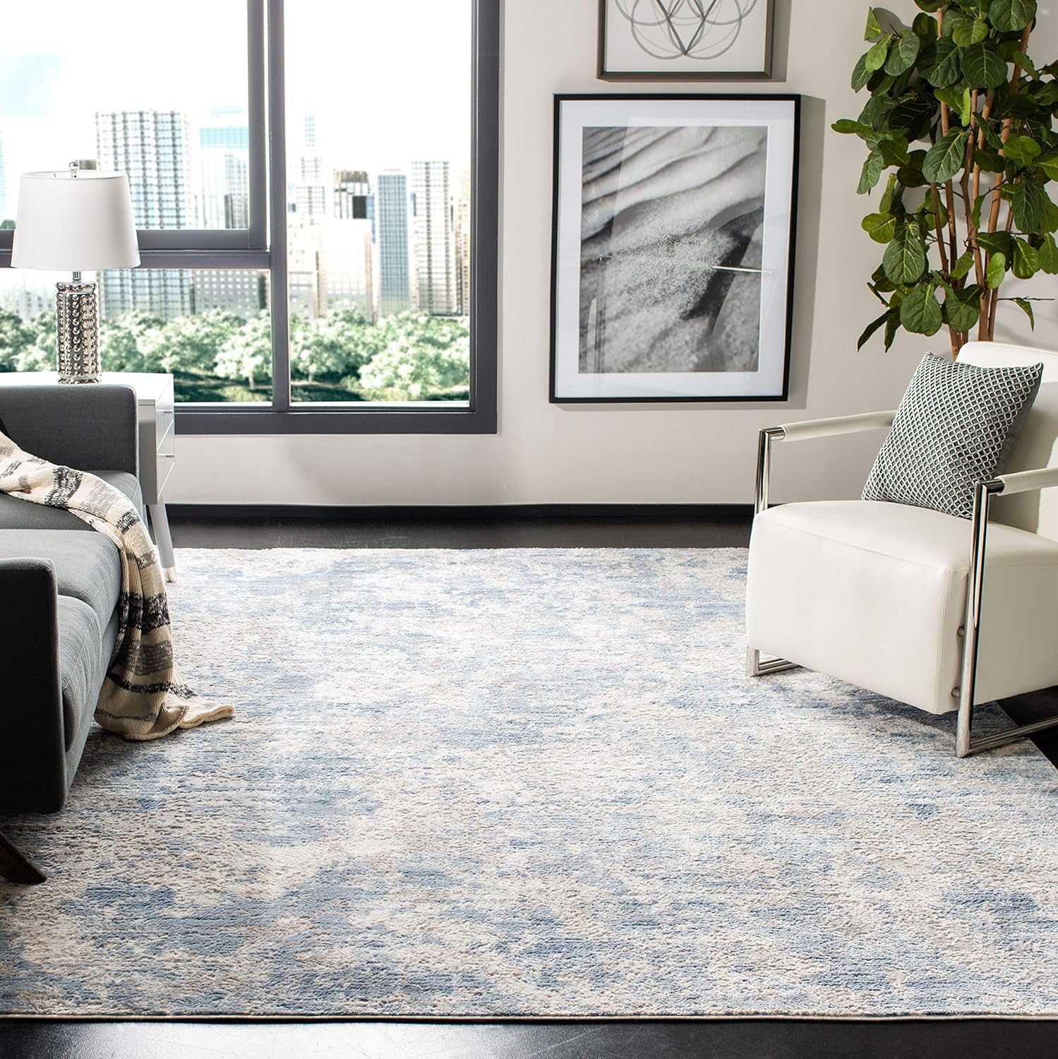 SAFAVIEH Amelia Collection Area Rug - 11' Square, Grey & Blue, Modern Abstract Design, Non-Shedding & Easy Care, Ideal for High Traffic Areas in Living Room, Bedroom (ALA705F)