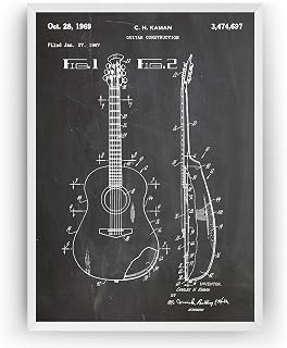 Magic Posters C.H. Kaman Acoustic Guitar 1969 Patent Print - Poster Giclee Art Wall Decor Vintage Blueprint Gift - Frame Not Included