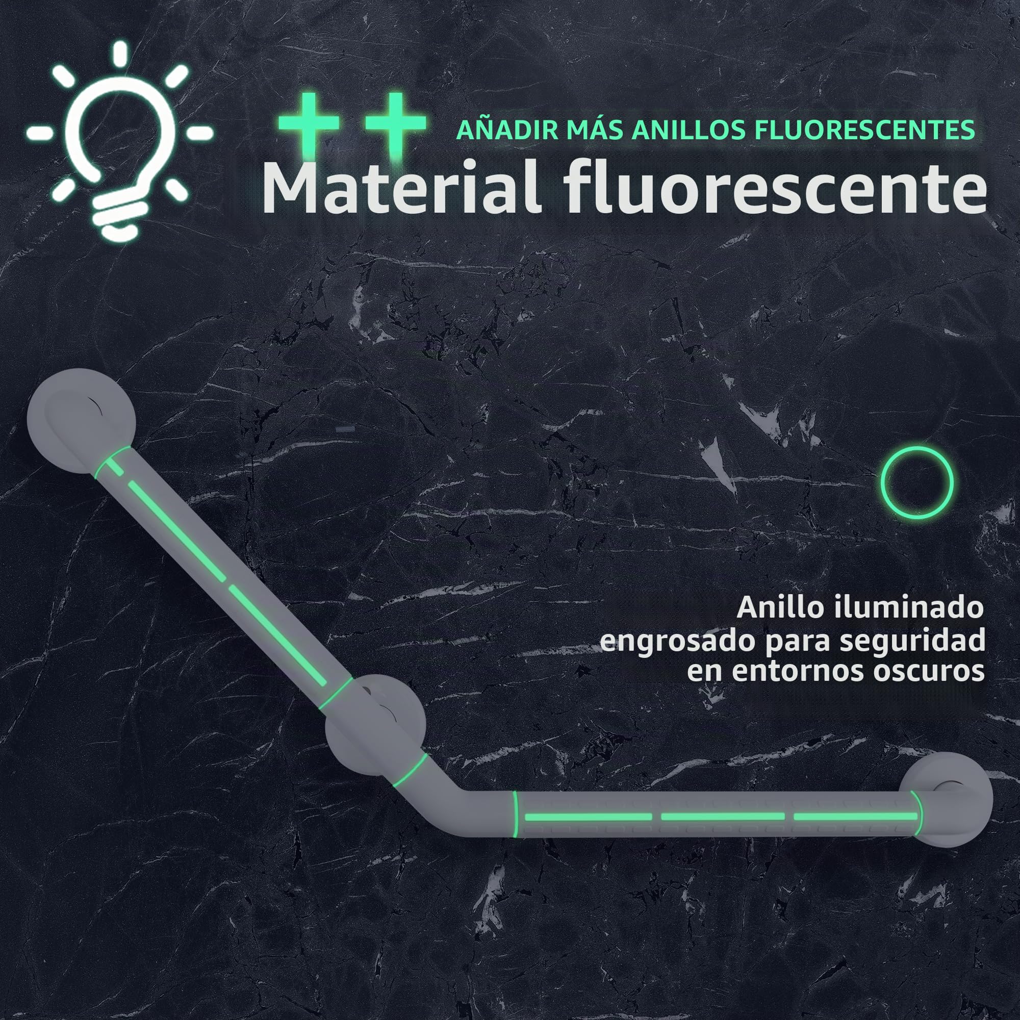 ITSOGOO Barra de Apoyo para Ducha en Ángulo de 135° de Acero Inoxidable para Mayores,35 x 35 cm,Antideslizante Luminosos,Hasta 300 kg,para Bañera,Dormitorio,Escalera,Blanco