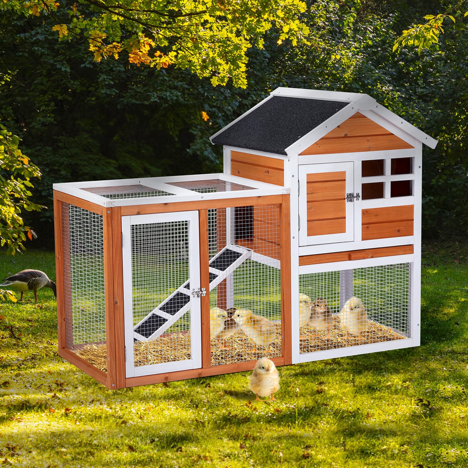 LEADZM pollaio per galline da esterno, gabbia per conigli da esterno, pollaio in legno resistente al freddo, 142 x 43 x 86 cm, recinto e gabbia per piccoli animali da esterno