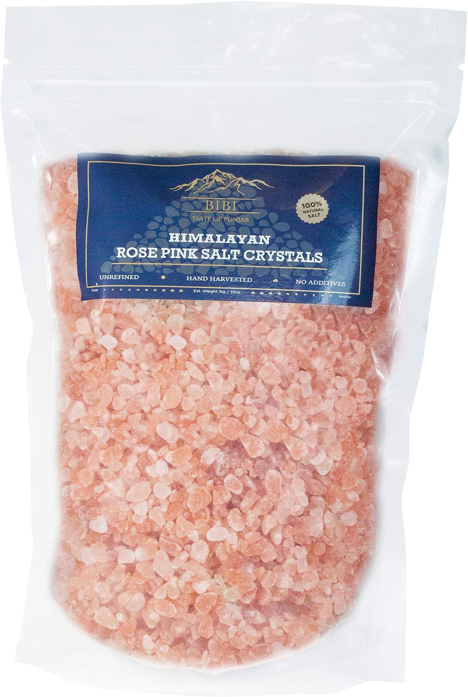 Bibi Himalayan Rose Pink Salt Crystals - 100% Raw, Organic & Pure - Premium Rock Salt in Resealable Pouch (Coarse)